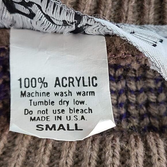Vintage 90's taupe purple tribal Aztec crew knit sweater womens Small - Picture 5 of 5